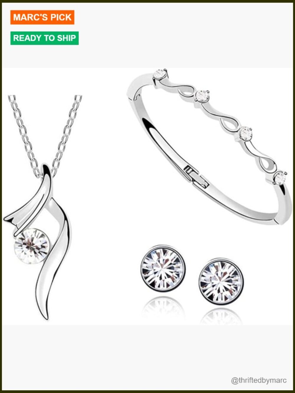 Crystal Pendant Necklace Earring Bracelet Jewelry Set for Women Party Wedding